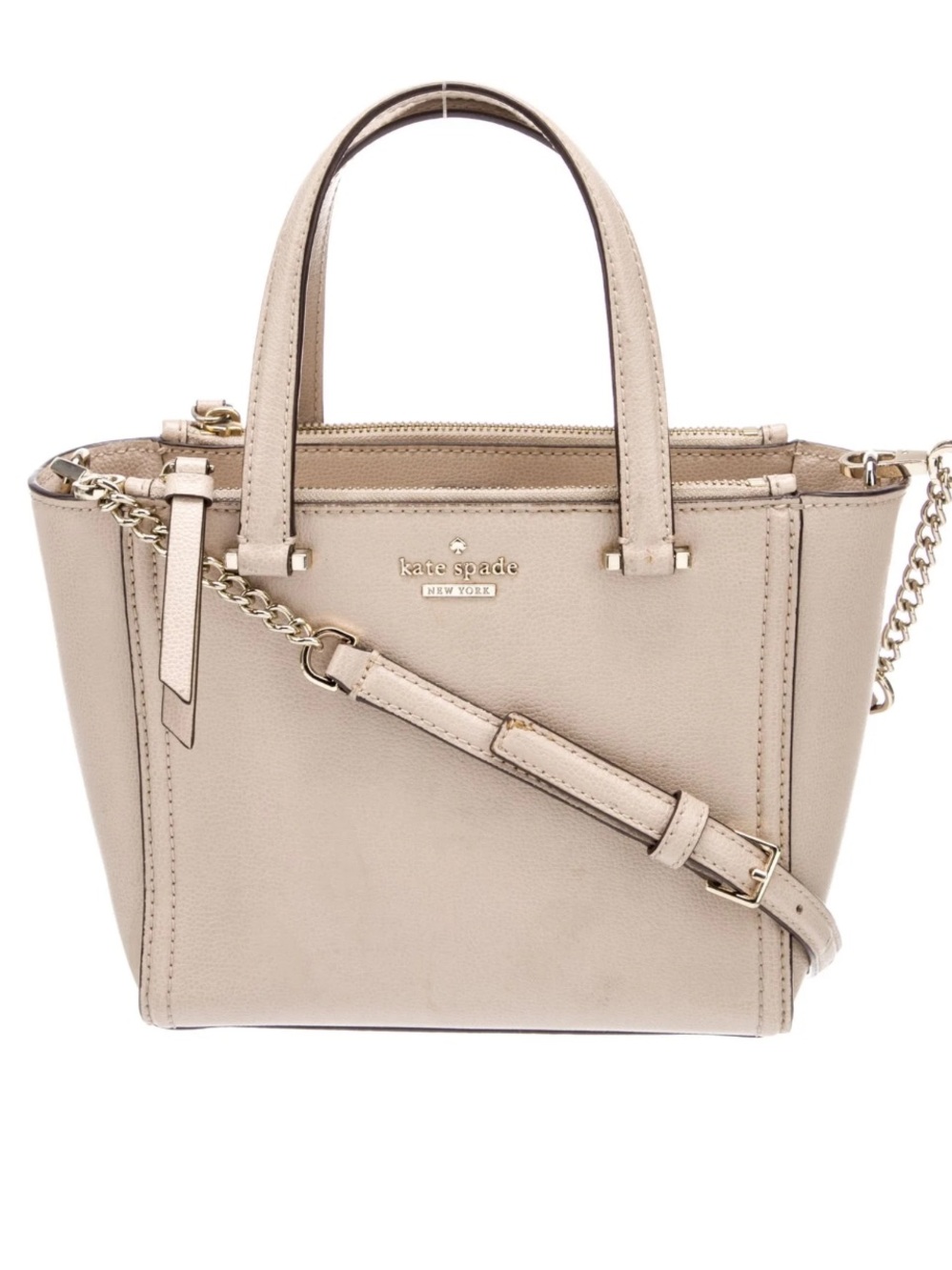 kate Spade Patterson Drive Mini Kona Beige Leather Satchel with Chain Strap